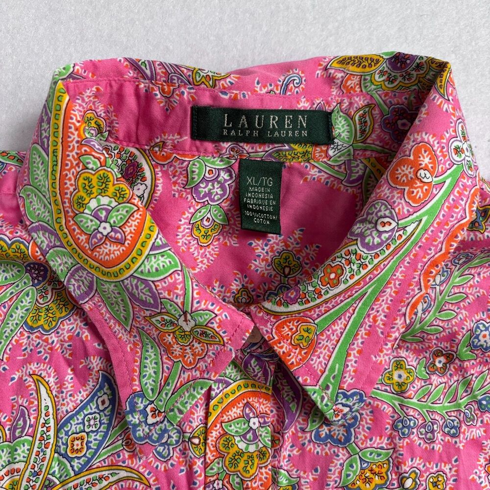 Ralph Lauren Paisley Button Shirt Blouse Women XL Pink 3/4 Sleeve w/Scarf Preppy - Picture 4 of 7